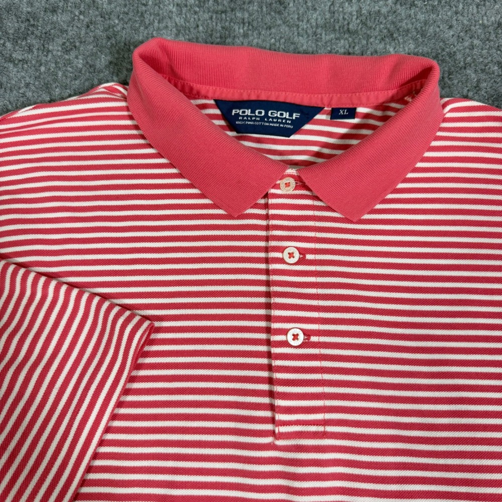 Polo Golf Ralph Lauren Mens Polo Shirt XL Striped 100% Pima Cotton Red EUC